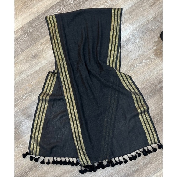 Eileen Fisher Womens Sz PM P M Black Gold ITALIAN Wool Cardigan Tassel Scarf Set - Picture 7 of 16
